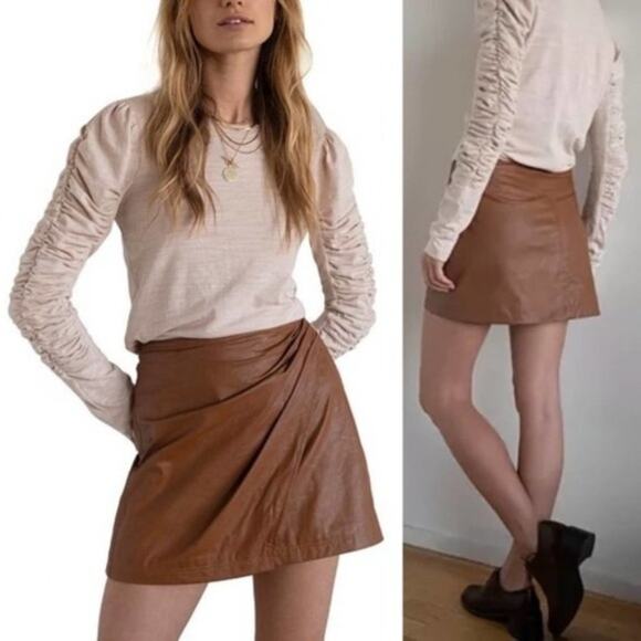 NEW Free People Fake Out Brown Faux Leather Vegan Wrap Skirt Size 2 - Picture 8 of 8